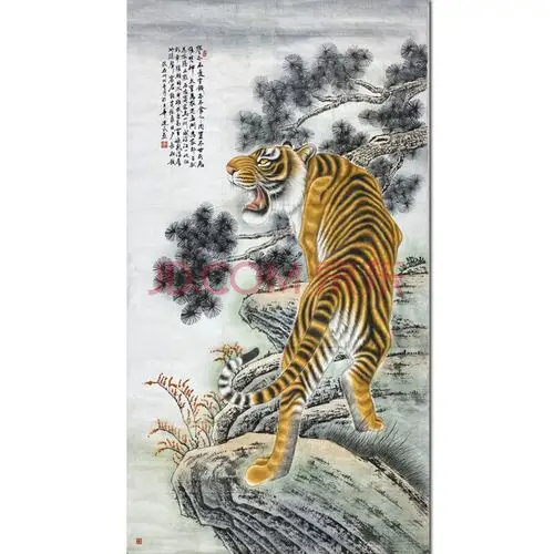 王建民 竖幅老虎 画芯 180x97cm