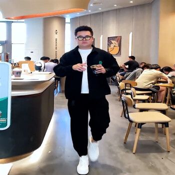 森图春秋季微胖男生显瘦穿搭长袖夹克华夫格大码胖子显瘦搭配外套男士