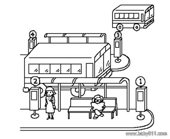 儿童简笔画:公交站台