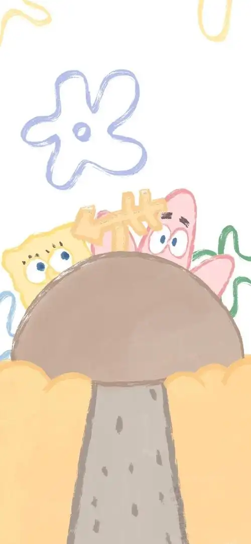 海绵宝宝系列白底手绘插画壁纸