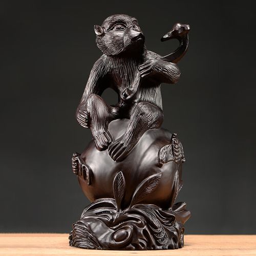 饰品木雕工艺品送礼品开业乔迁礼物中秋送礼物 精雕猴子摆件高20cm