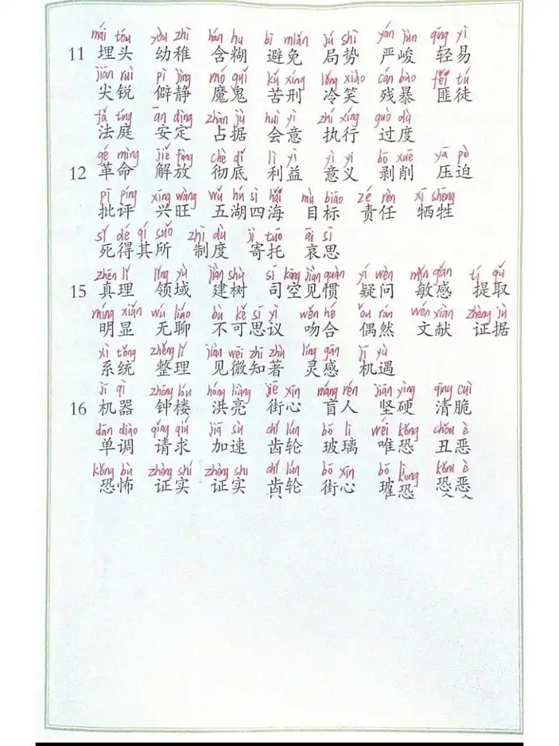 六下语文词语表(注音版) 寒假预习专用,六年级下册语文词语表,必会