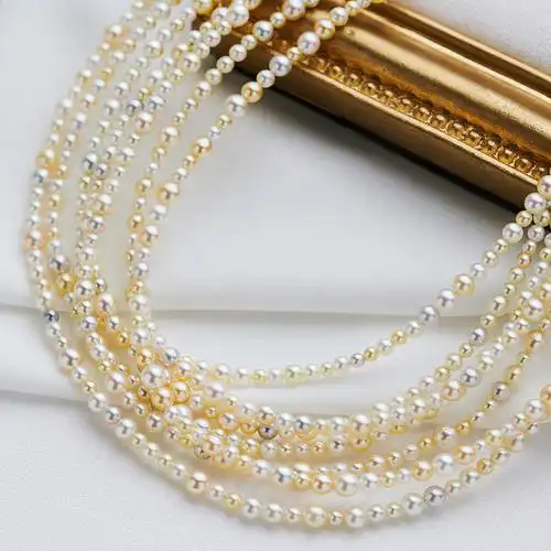 永妍珍珠日本天然akoya海水珍珠18k金混彩小米珠串项链正圆强光