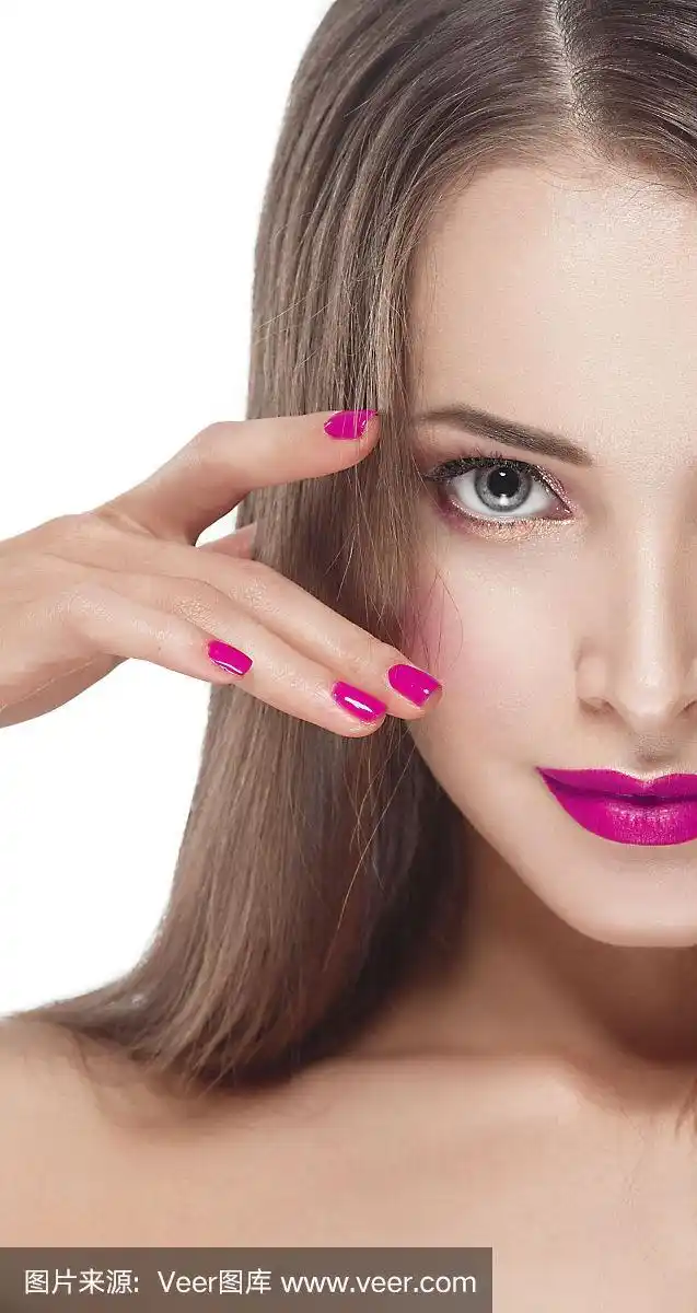 漂亮的女人,年轻的半脸模特,红唇