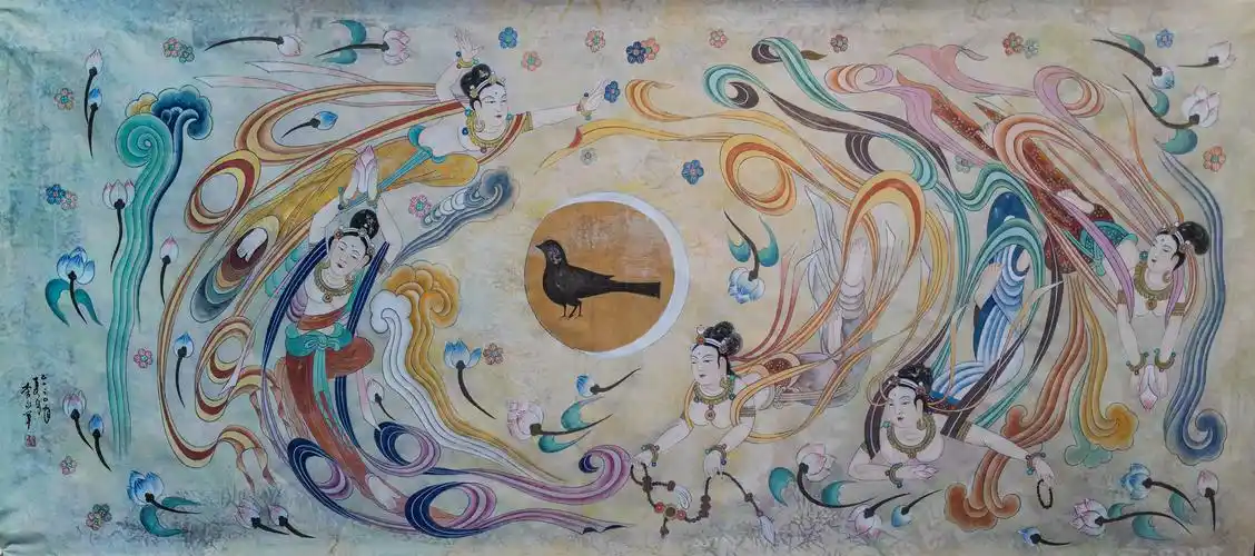 李永军的敦煌飞天壁画.(王斌银 摄影)