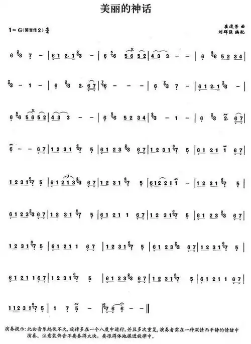 神话歌谱(适用于中学生七孔竖笛 ,)