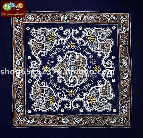 蜡染桌布 贵州苗族蜡染 蜡染画 装饰壁挂 小桌布 鸟花图 93*93cm