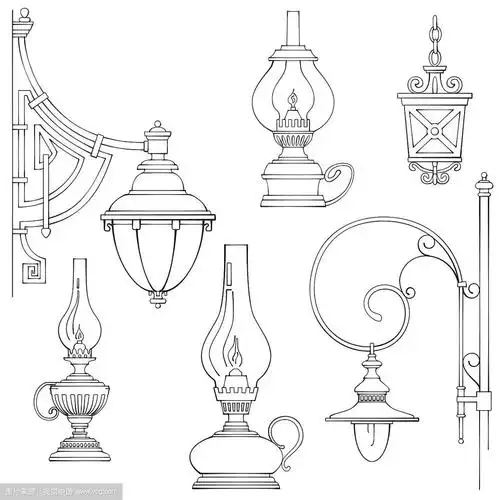 老式煤气灯煤油灯剪影