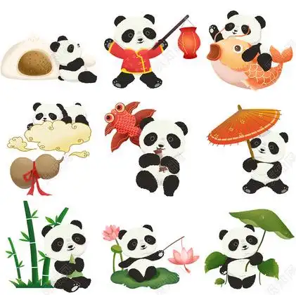 世界动物日手绘整套中国风国潮风熊猫动物原创插画素材