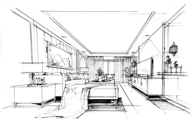 别墅客厅空间线稿表现——铅笔构图技巧解析
