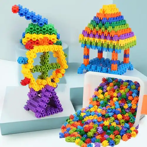 儿童大号马卡龙塑料拼插6早教启智3建筑模型自由拼接六角积木玩具