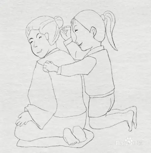 给妈妈捶背简笔画步骤一个小孩给老人捶背的简笔画捶
