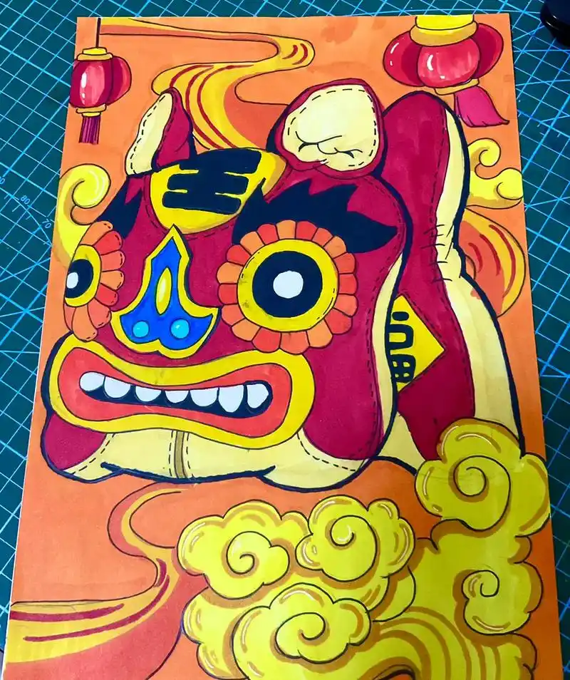 虎年来啦 春节系列布老虎马克笔儿童创意画教程 新年到啦 祝大 - 抖音