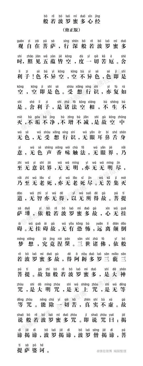 般若波罗蜜多心经(拼音注音)
