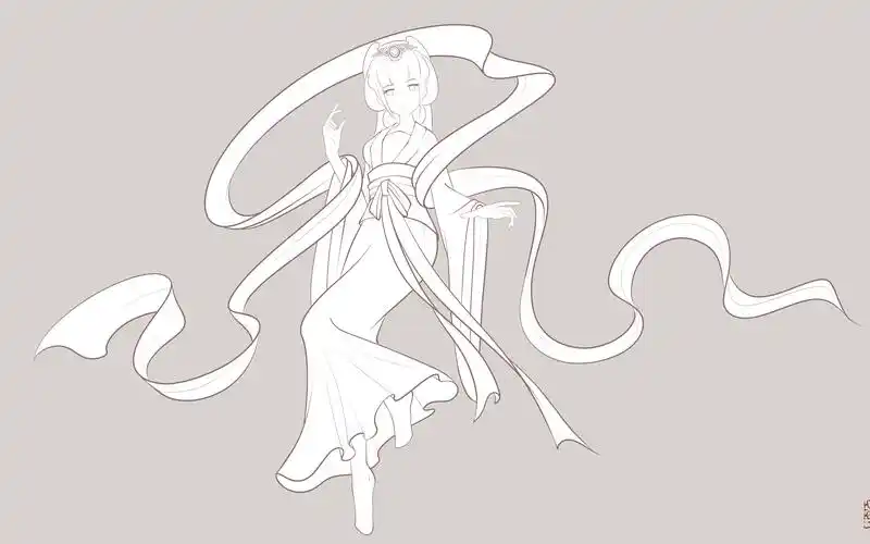 活动  古风仙女动态白描稿(二)