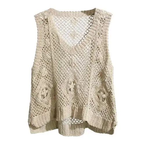 镂空针织马甲女夏季新款钩花百搭无袖坎肩毛线背心上衣外穿学院风