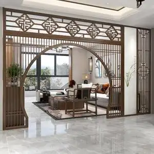 新中式实木大客厅拱门月亮门洞木格栅镂空装饰屏风隔断大户型简约