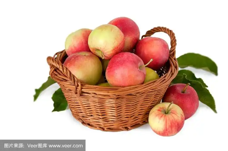 白色背景的篮子里的苹果