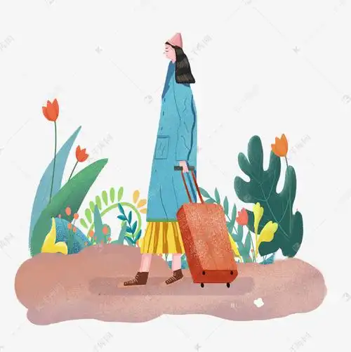 带着行李箱独自出行的女孩png
