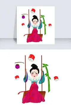 中国古代服装免抠元素|古代女孩荡秋千免抠图