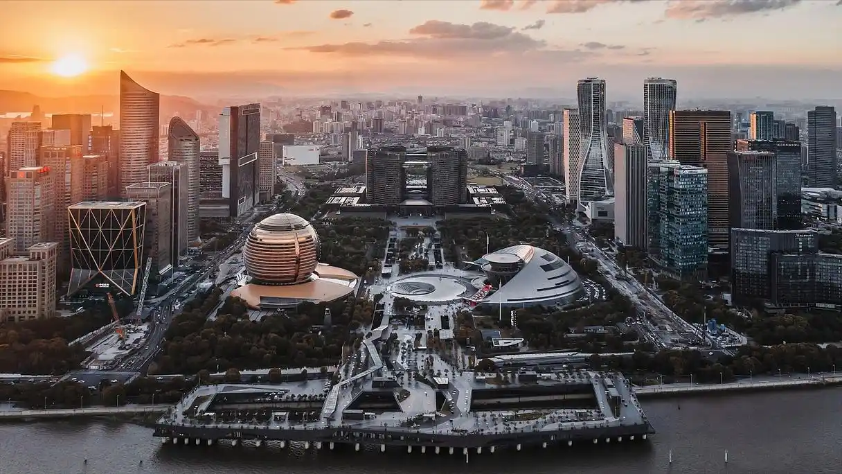 航拍杭州钱江两岸