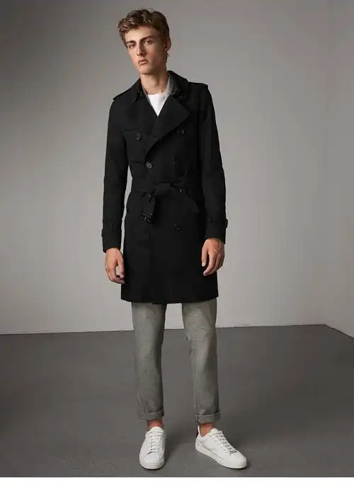 长款棉质防雨修身风衣外套 黑色 3911052 46品牌: 巴宝莉(burberry)