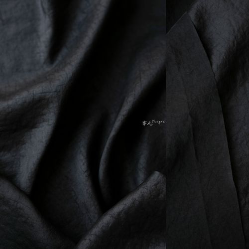 事儿 双面黑香云纱面料—100%真丝龟裂纹莨绸 设计师布料 /半米价