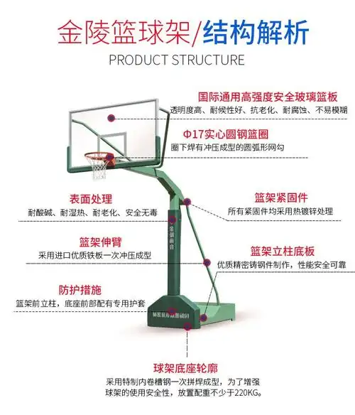 金陵篮球架ydj-2b成人户外gdj-3b钢化玻璃板落地式fiba认证安装