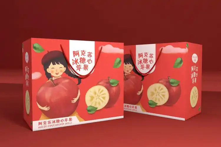 阿克苏冰糖心苹果包装,水果通用包装盒,红色精品礼盒