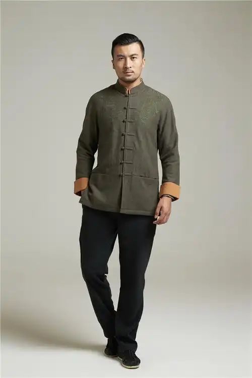 德风堂 唐装外套男 改良连肩翻袖上衣中国风 中老年休闲长袖男装外套