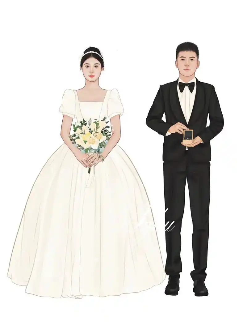 送闺蜜的结婚礼物——手绘婚纱照 闺蜜马上要结婚啦,亲自手绘一 - 抖