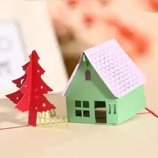 园贺卡手工制作欧美进口立体艺术小房子圣诞新年商务贺卡邀请卡纸雕