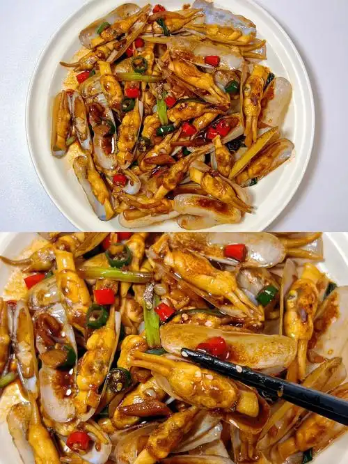 96爆炒蛏子做法分享:16615 500g蛏子浸泡1小时吐沙,这步不能省.