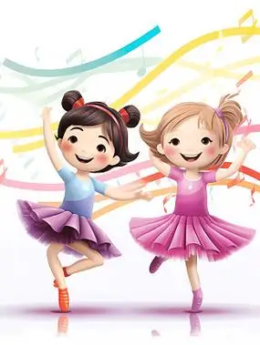 舞蹈招生卡通插画女孩双人舞蹈跳舞场景