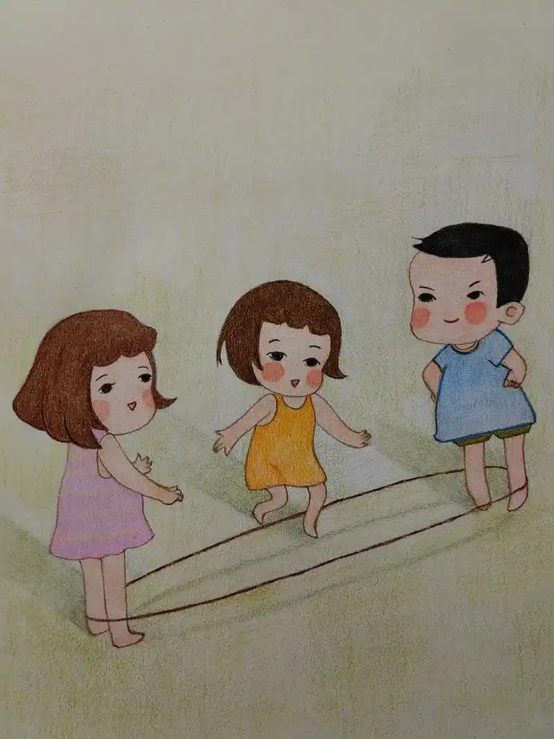 彩铅画 跳皮筋 - 抖音