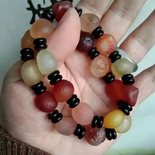戈壁玛瑙正品天然阿拉善糖心手串七彩手链佛珠手链
