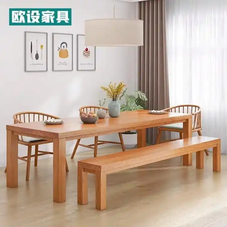北欧实木餐桌椅组合长方形饭桌家用原木餐桌大长桌子工作台8人# - 抖