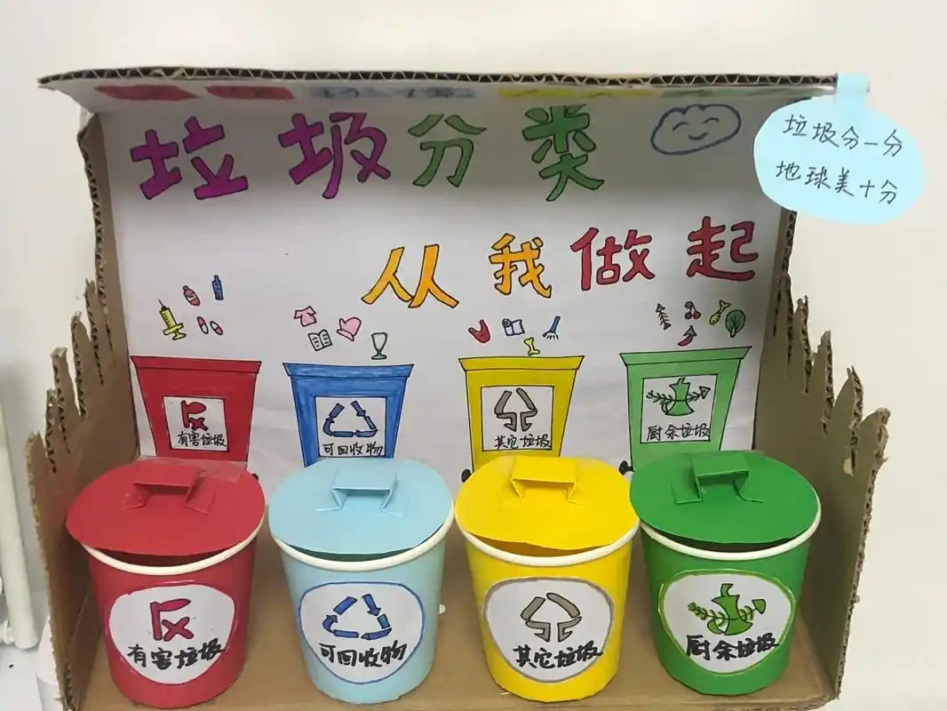 分类垃圾桶手工制作 辰儿手工制作分类垃圾桶,垃圾分类,从我做起