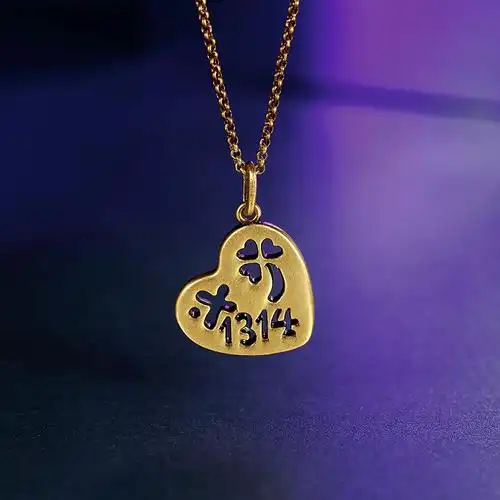 周六福珠宝黄金项链女5d硬金潮金实验室1314复古心形吊坠足金正品