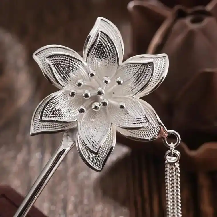 复古银发簪 990足银古装步摇流苏头簪 古风盘发简约银簪子头 - 抖音