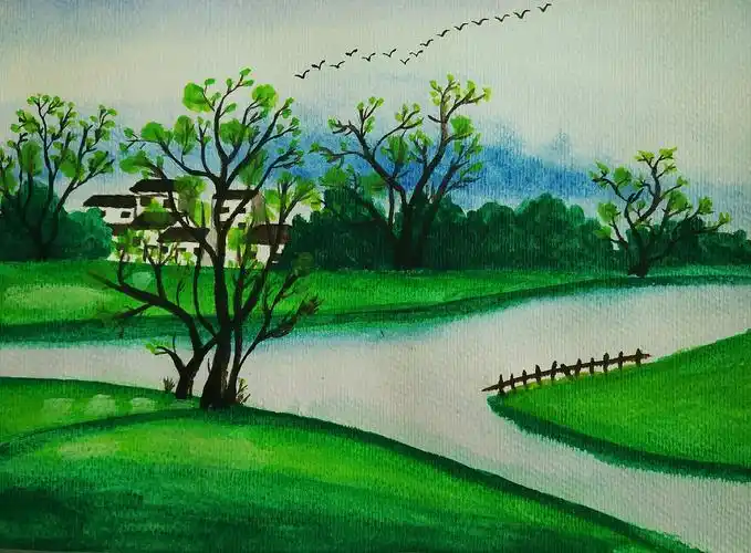 《 摹造自然》西方风景画艺术水粉风景画图片,色彩风景美术作品欣赏有