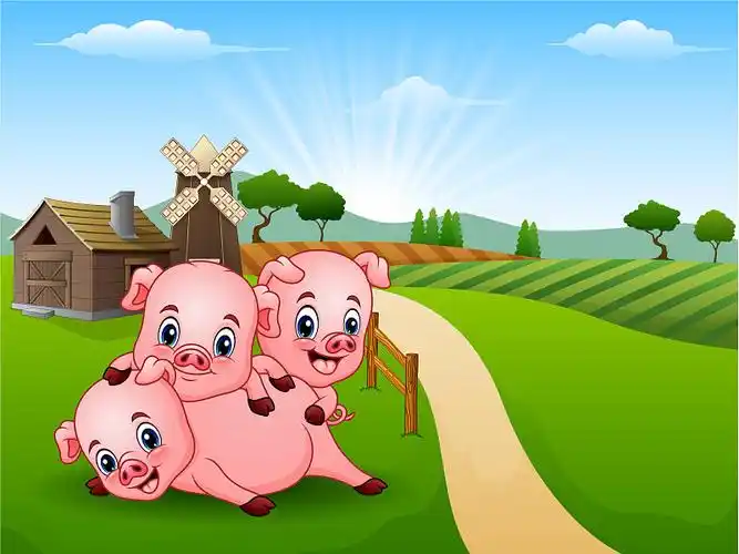 三只小猪在农场玩图片素材