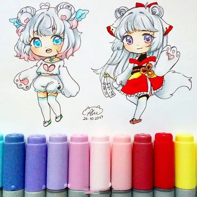 彩铅画动漫人物q版萌图超可爱的彩铅人物画18张