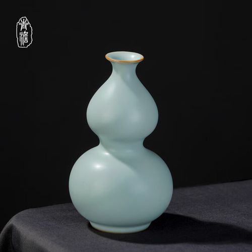 青澹 汝窑茶宠摆件景德镇陶瓷全手工宝葫芦瓶 宝葫芦瓶