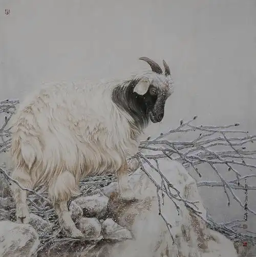 张秀萍 工笔羊 63cm x 63cm