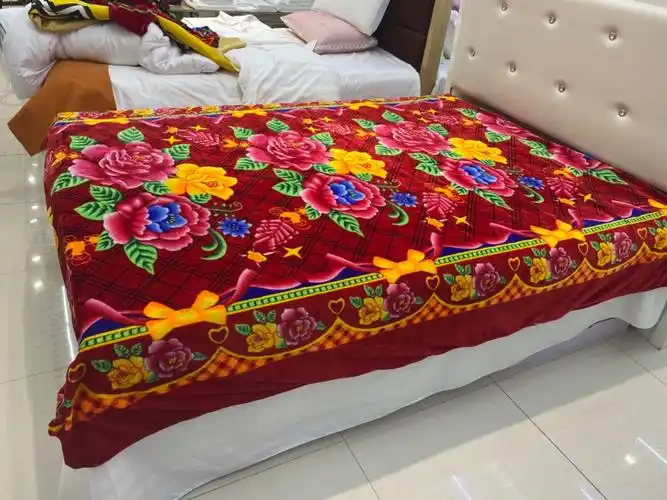 保暖被套金丝绒床单加厚床上用品牡丹花盛开喜庆被套