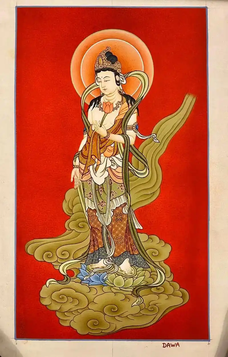 手绘唐卡.东密画风.收藏级24k描金彩唐小精品【观音菩萨】画 - 抖音