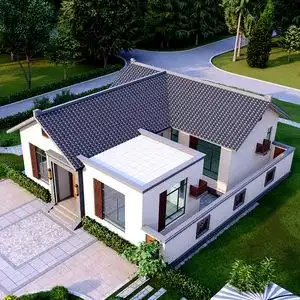 1004网红一层中式四合院别墅设计图纸平顶带院子徽派简单自建房屋