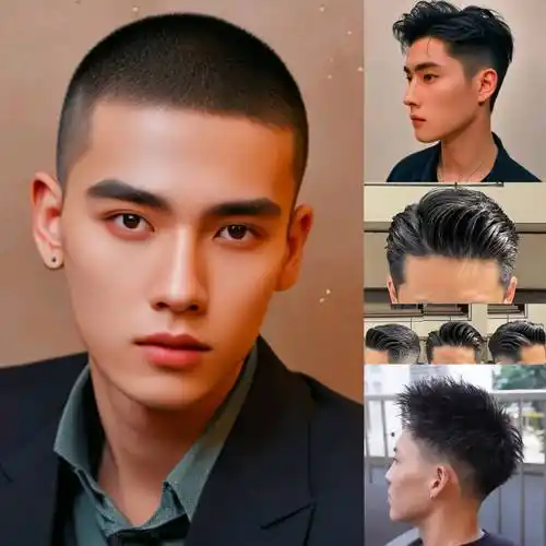 两侧铲短的设计让整体发型更显利落,而寸头的长度既方便打理又不失