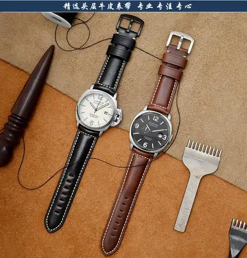 天翔新款复古牛皮手表带 适沛呐海胖大海 化石真皮表带22 24 26mm